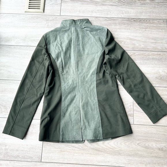 Avon  Olive Green Knit Sleeves Leather Jacket Full Zip - Picture 12 of 16